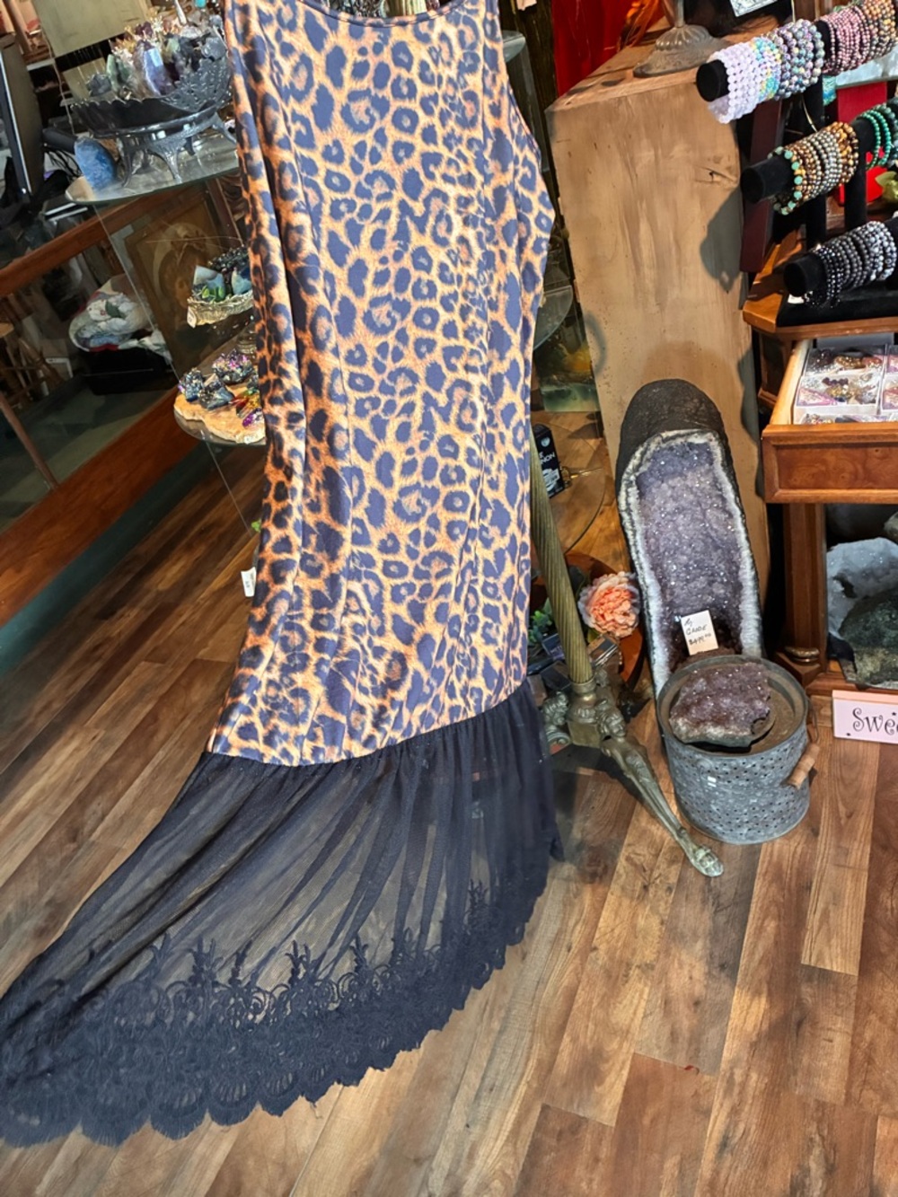 L&B Leopard Print Camisole Slip Dress in Beige and Black - Picture 6 of 7